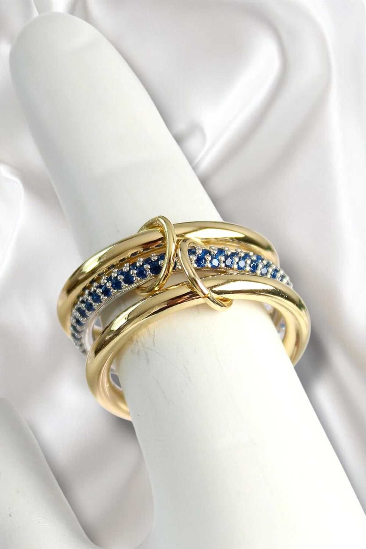 REBORN DESIGN Pirinç Gold Renk Zirkon Taşlı 3'Lü Kadın Yüzük