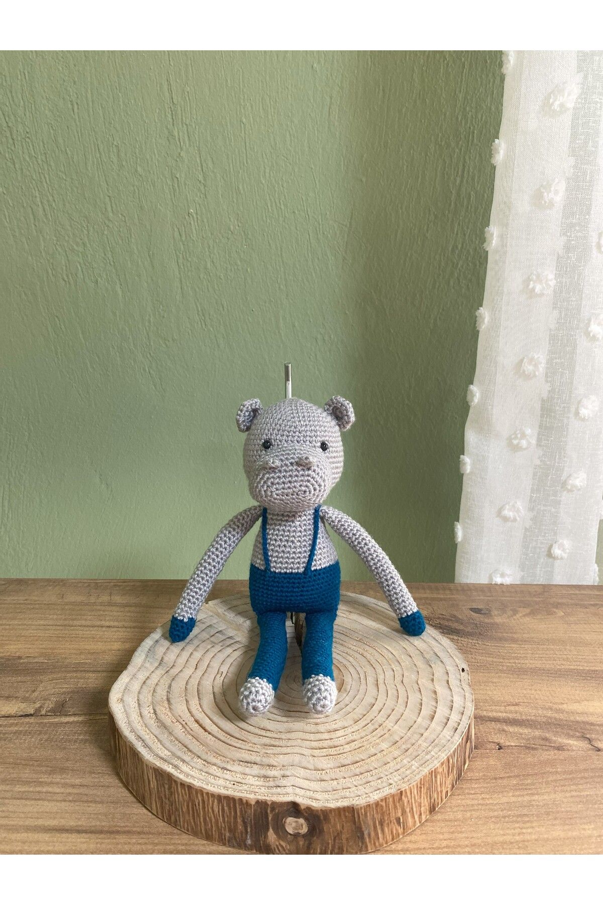 NATURAL BY HANDS Amigurumi Mavi Tulumlu Su Aygırı Oyun Arkadaşı & Uyku Arkadaşı