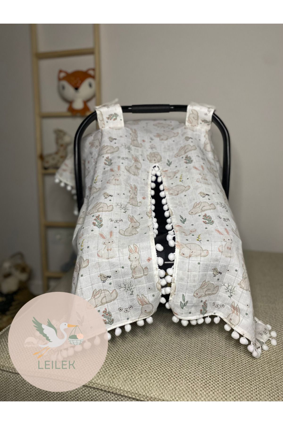 Leilek Desenli %100 Pamuk Muslin Puset Örtüsü,Bebek Puset Örtüsü