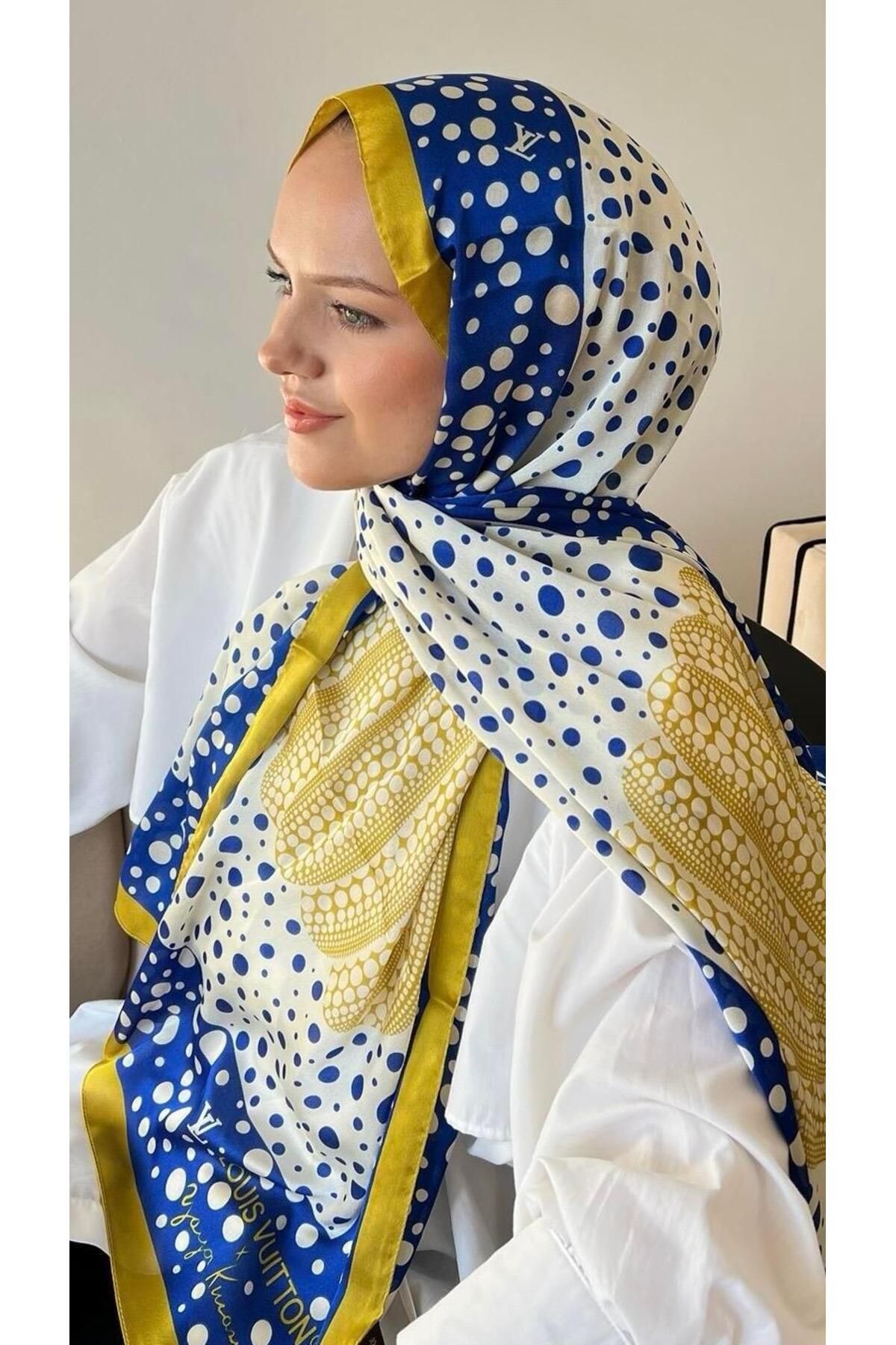 modayışığı Benek Model Vual İpek Şal Lacivert