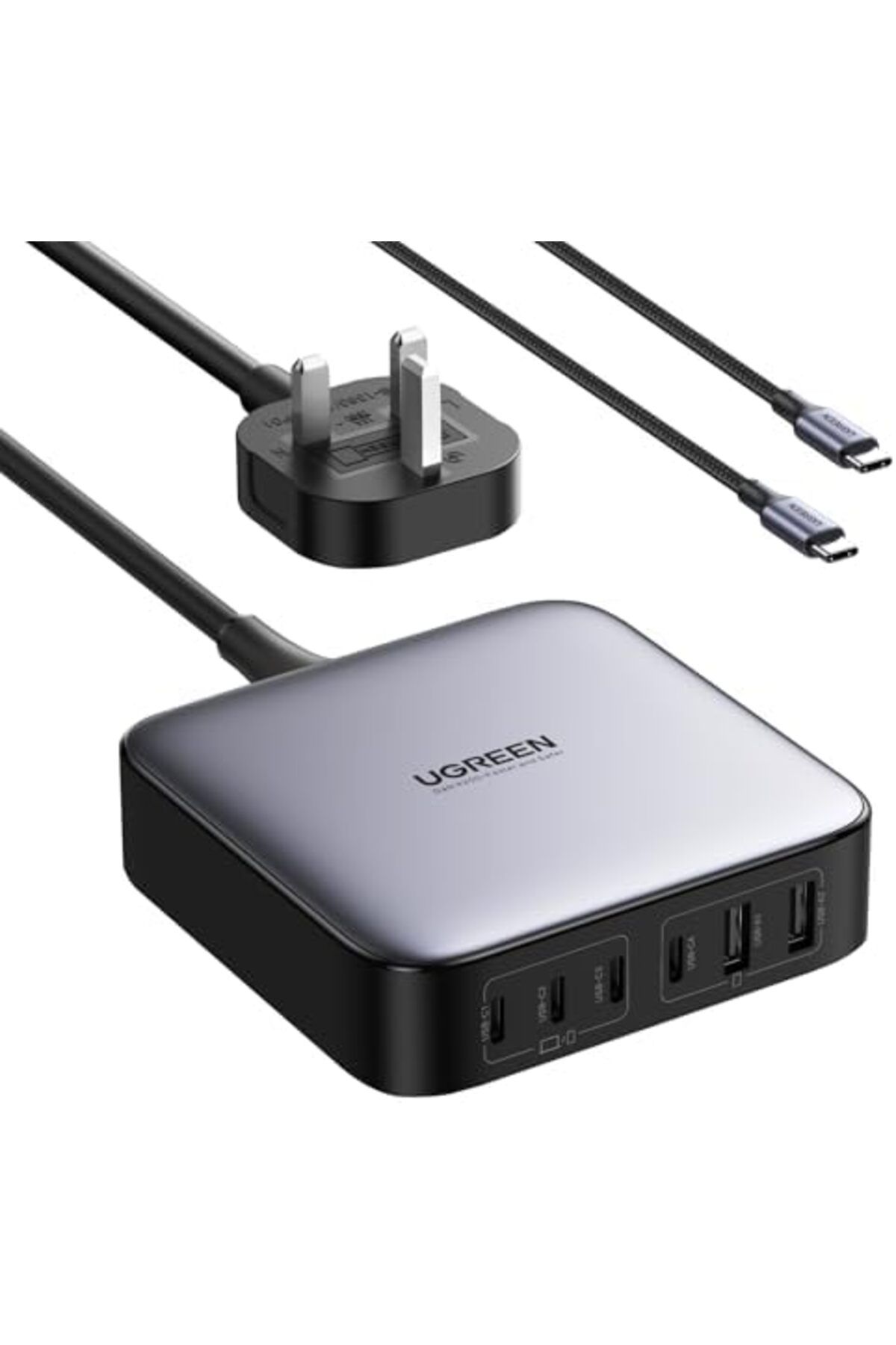 Ugreen-مجموعة Nexode شاحن USB C سريع 200 واط، قابس المملكة المتحدة بطول 2 متر، محطة متعددة الوظائف، 6 في 1 GaN Charge P 2