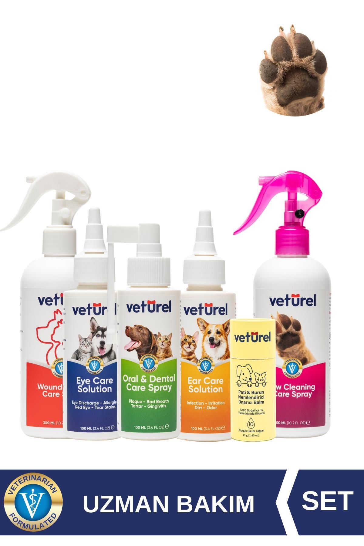 Veturel Köpek Kedi Pati Onarıcı Balm 40gr Ağız Kokusu Kulak Uyuzu Gözyaşı Lekesi Deri Tahriş Bakım Set