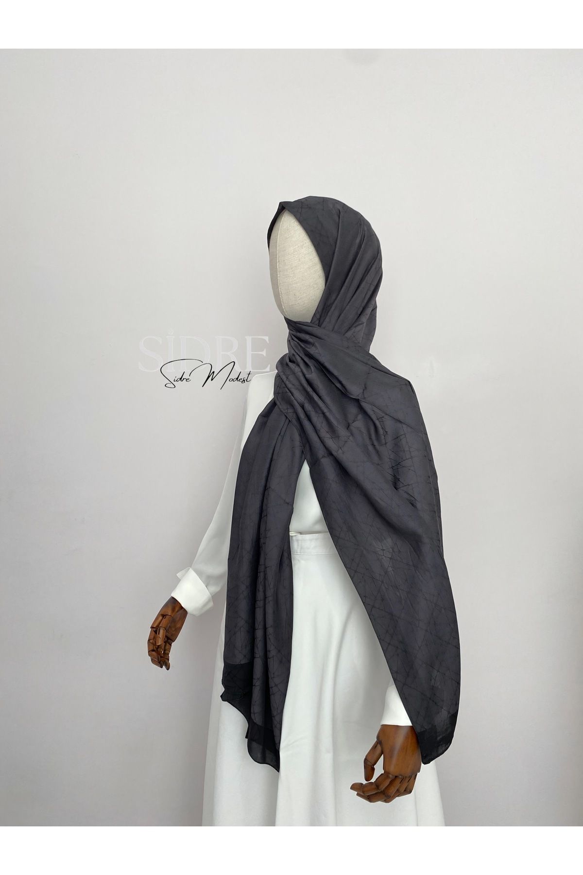 SİDRE MODEST Kendinden Desenli Antrasit Şal