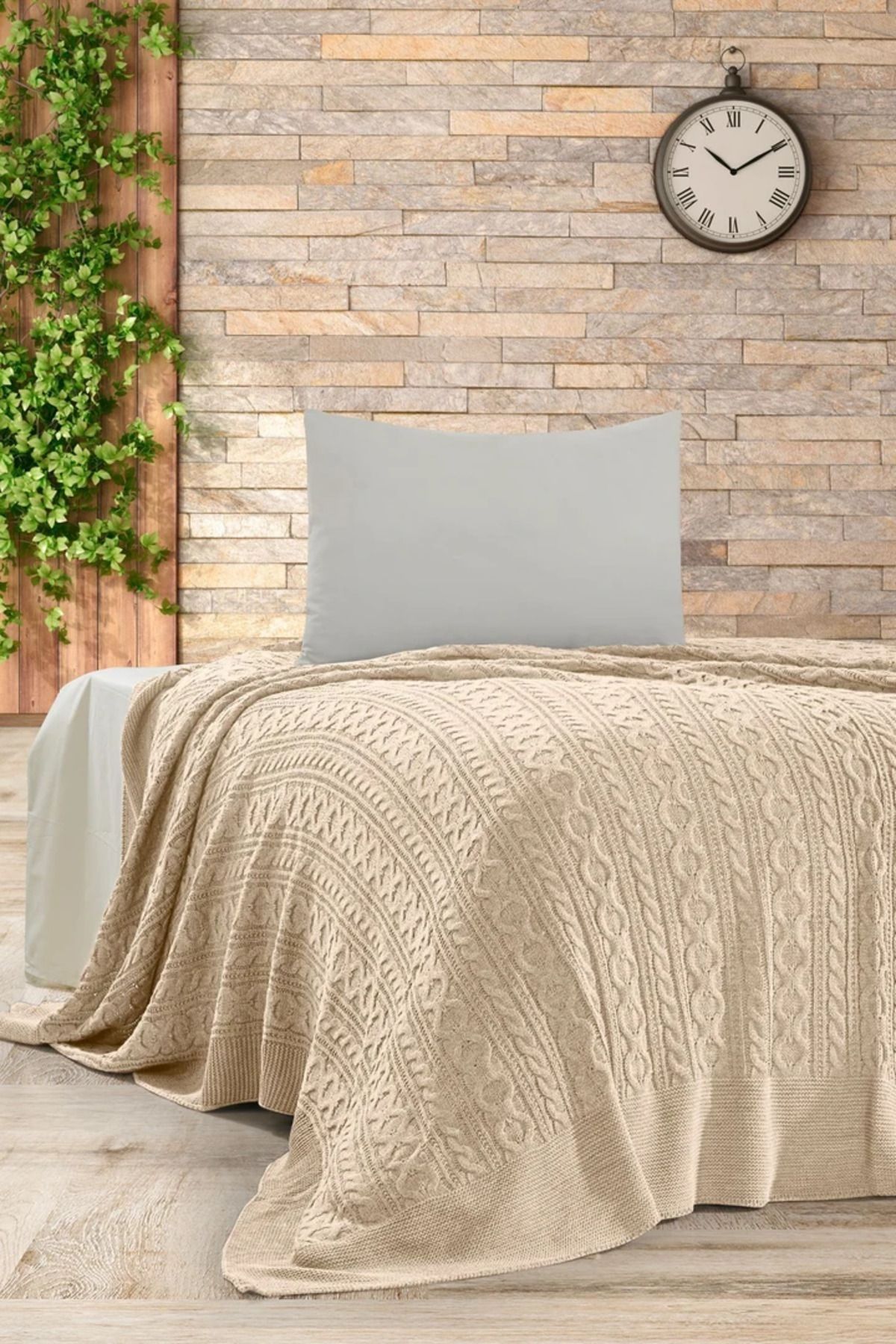 DOUX HOME Mery Triko Yatak Örtüsü Tek Kişilik 180 X 230 Cm Taş