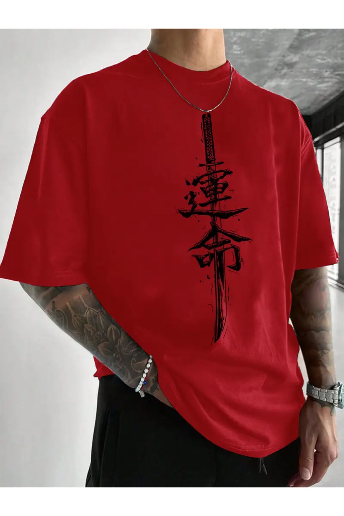 Machetta Unisex Kılıç Baskılı Oversize T-shirt
