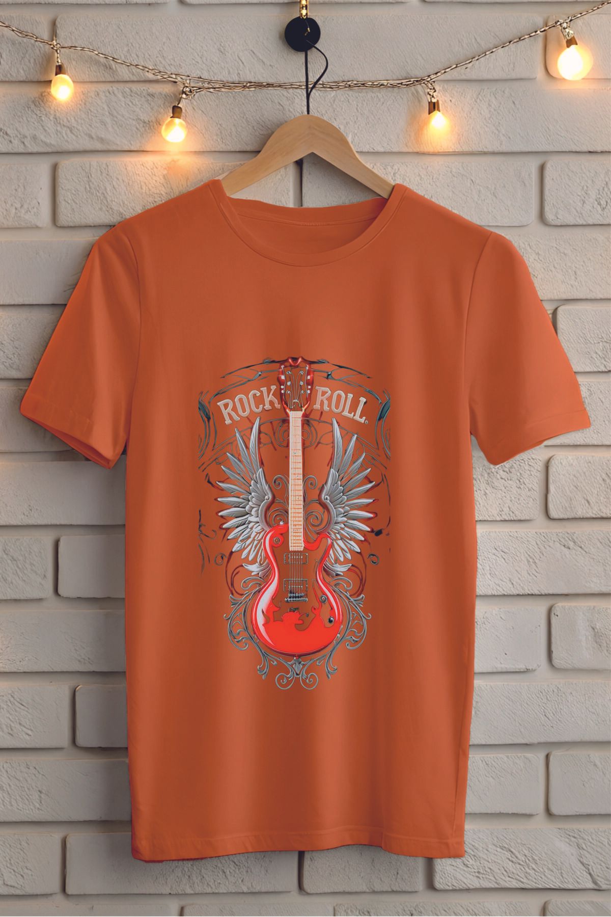 ModaSphere Gitar Baskılı Bisiklet Yaka Unisex Tişört