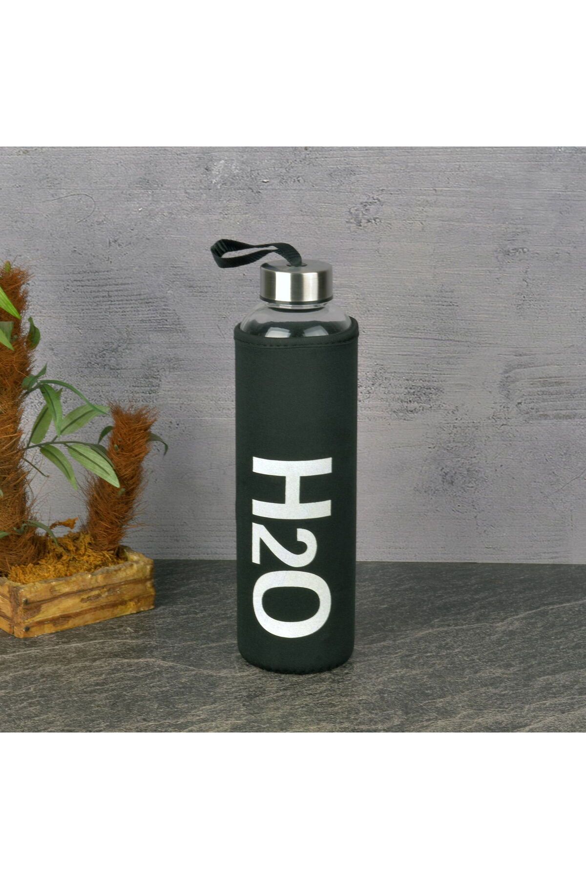 MATMEL H2O Kılıflı Cam Matara - Siyah / Şeffaf - 600 ml