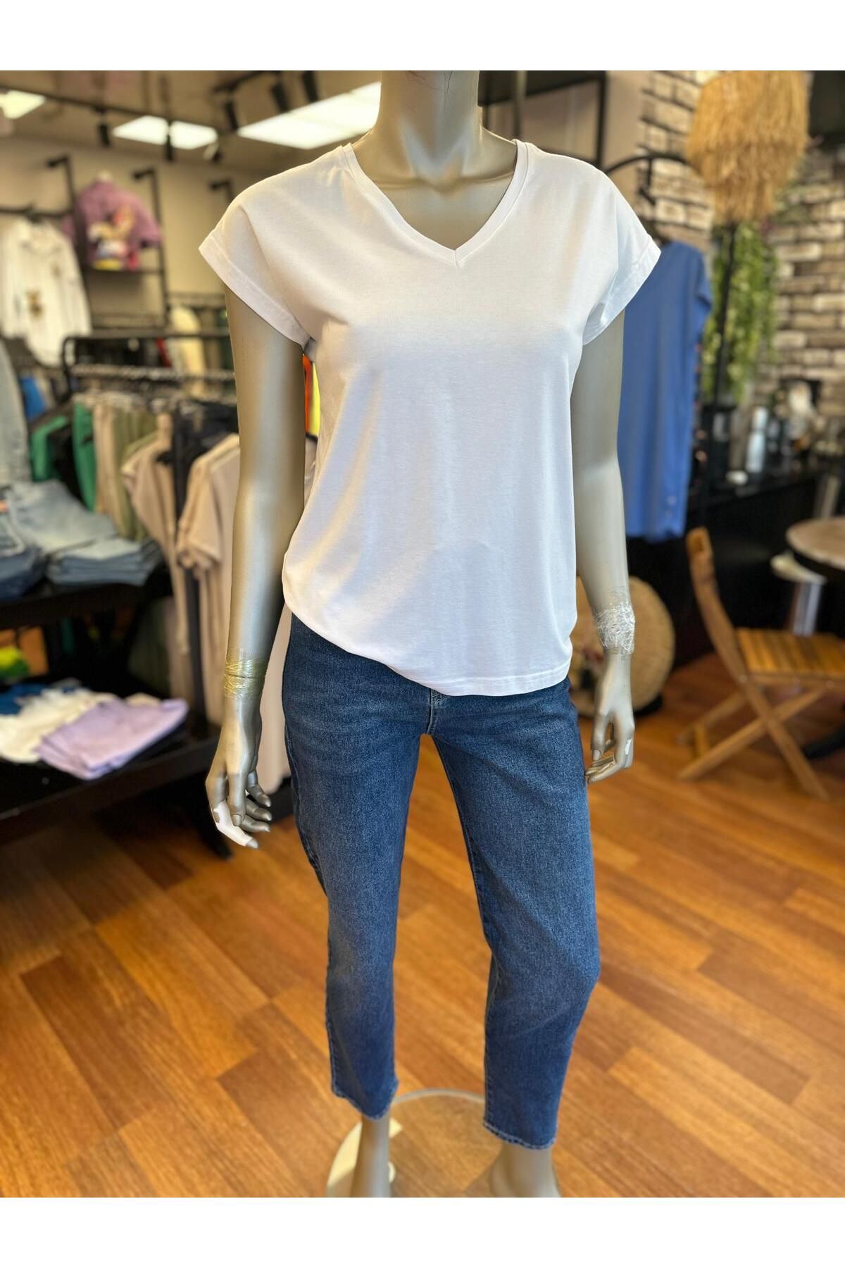 DOLCE QUEEN Cotton Kadın V Yaka T-Shirt