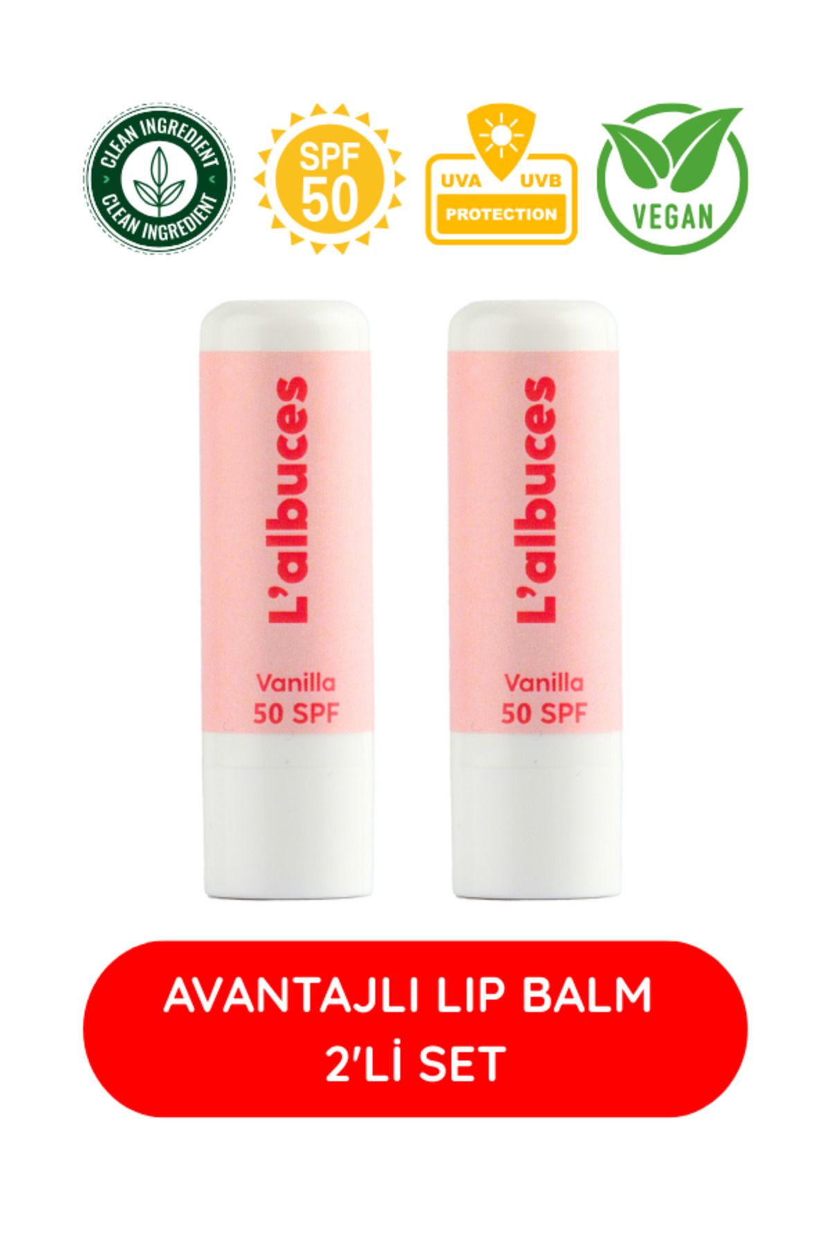 L'albuces Vanilla 50 SPF Lip Balm İkili Set -Dudak Nemlendiricisi