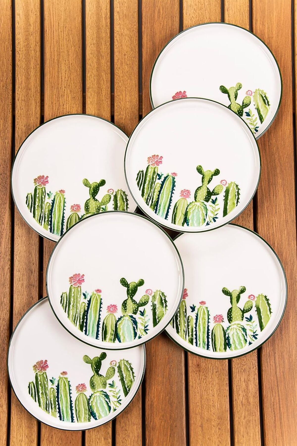 Mu Art Ahşap Mrt HOME 6'lı Özel Tasarım Handmade 20cm Stackable Kaktüs Dekor Pasta Tabak - pasta tabağı set