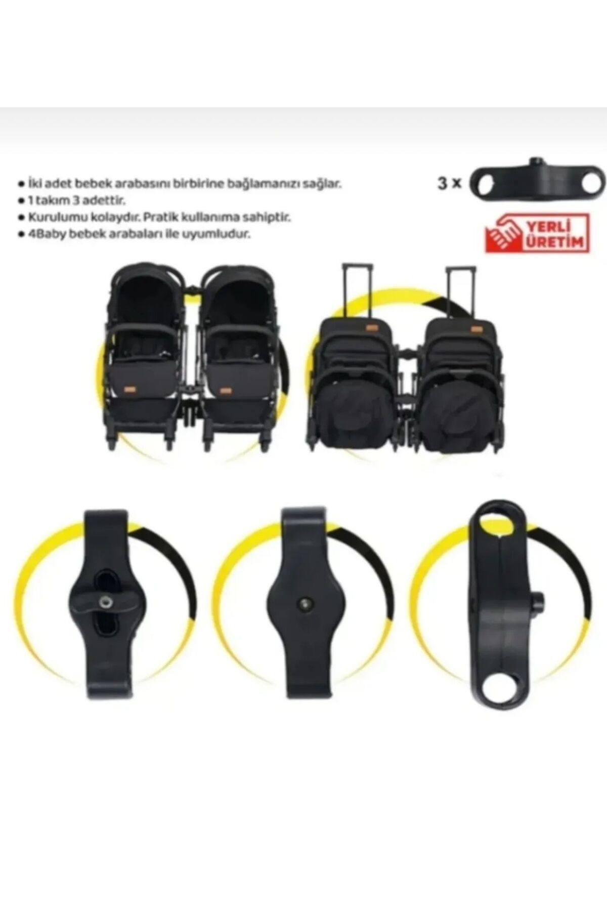 ÖYKÜ BEBEK DUNYASI Siyah Ikiz Bebek Arabası Drone Sky Kabin Sistem 2 Adet Yağmurluk Ve Kışlık Ayak Örtüsü Hediyeli fotoğrafı 2 (önizleme)