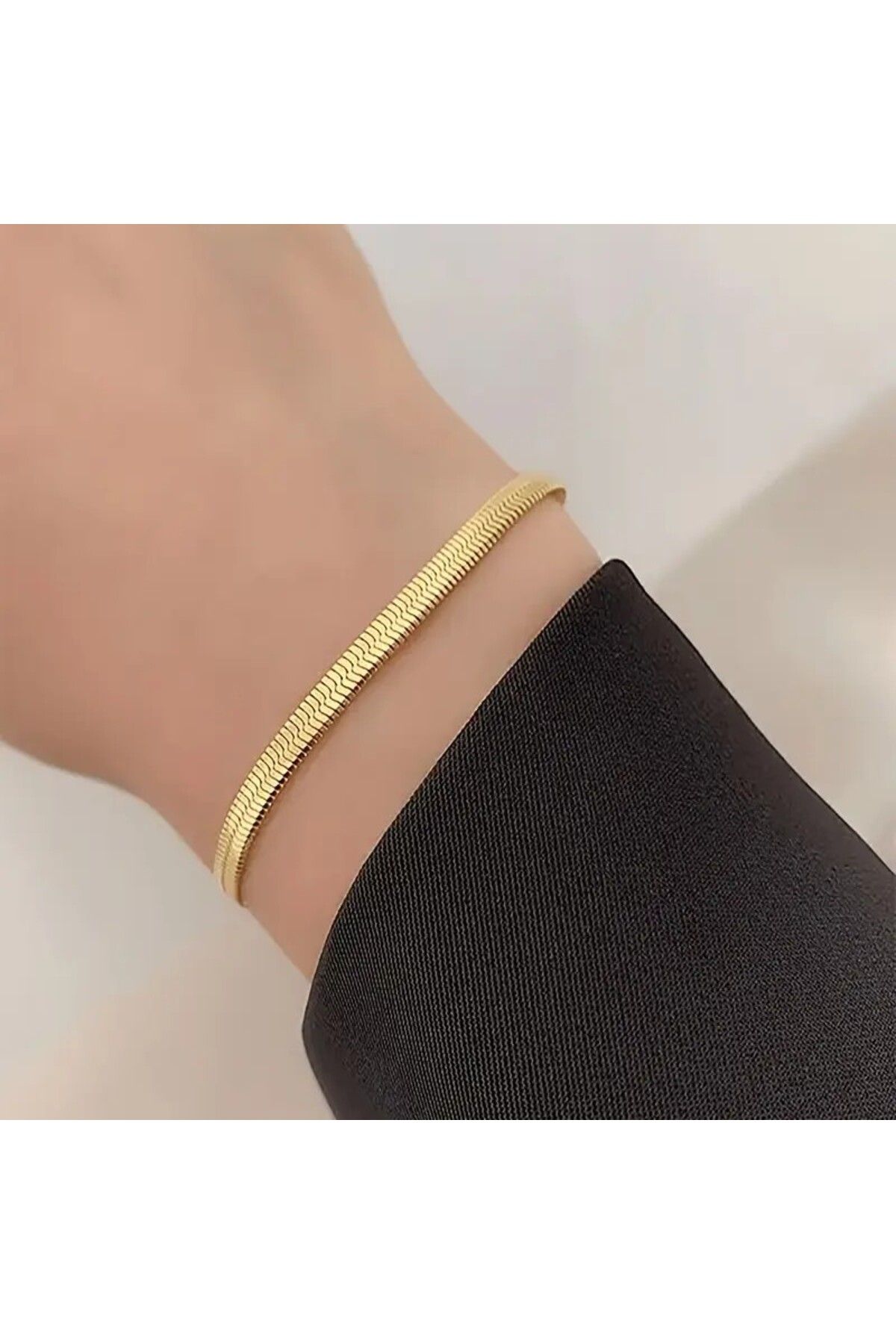 Tasarım Çelik Bileklik İtalyan Ezme Model 0.3 mm Genişlik 17 cm Uzunluk Altın Sarısı Gold