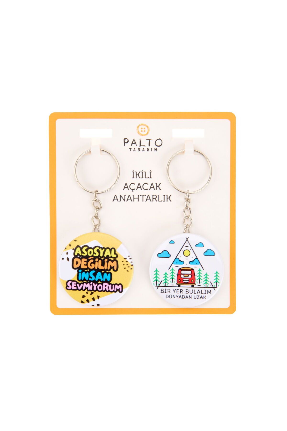 ASPARTAM Tasarım Bir Yer Bulalım 2'li Metal Anahtarlık Seti - Renkli - 10 cm