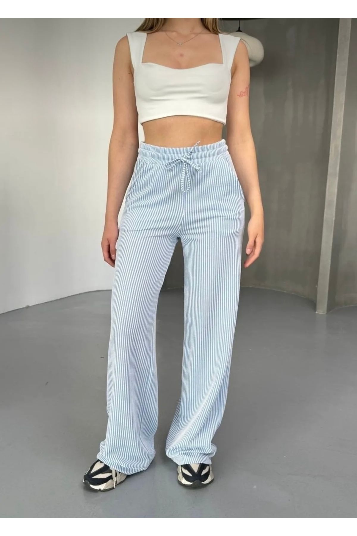 lenai online shop Çizgili Rahat Günlük Bol Pantolon