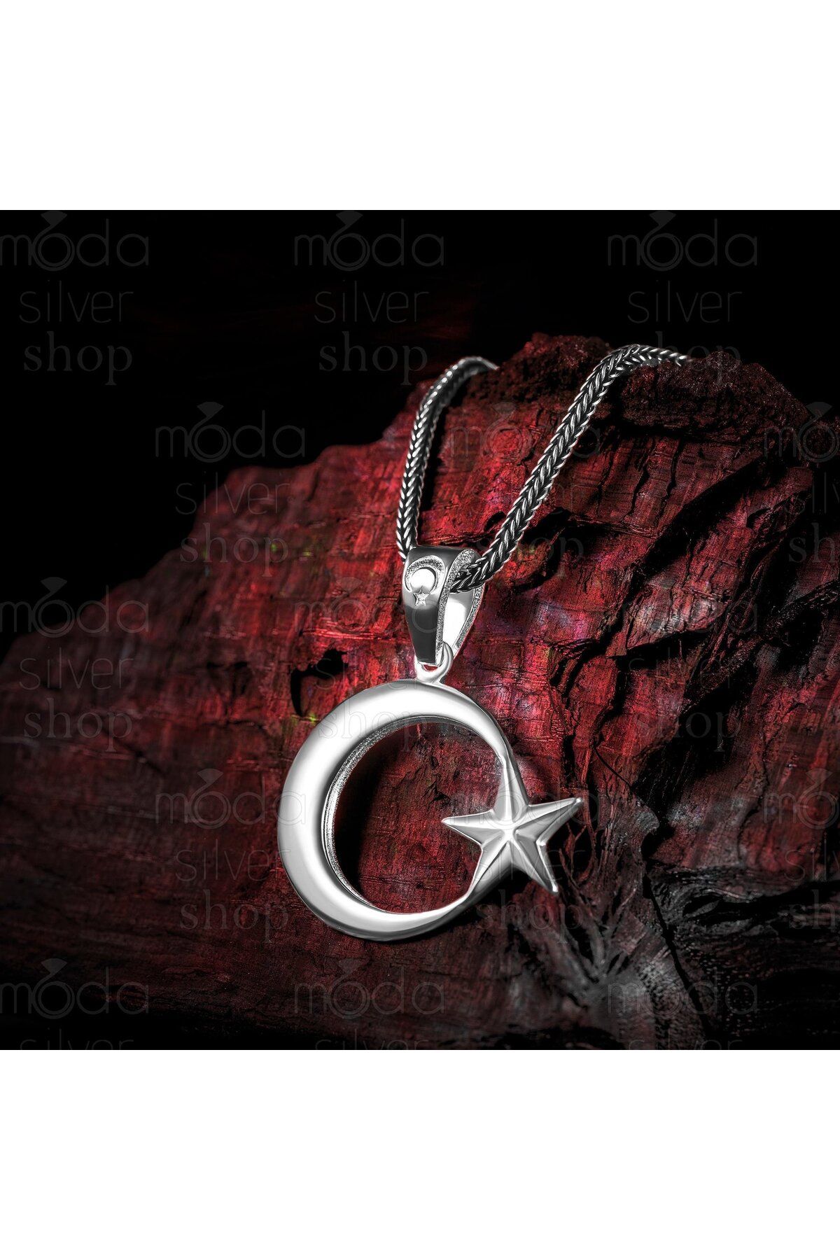 modasilvers 925 Ayar Gümüş Ayyıldız Tasarım Erkek Kolye