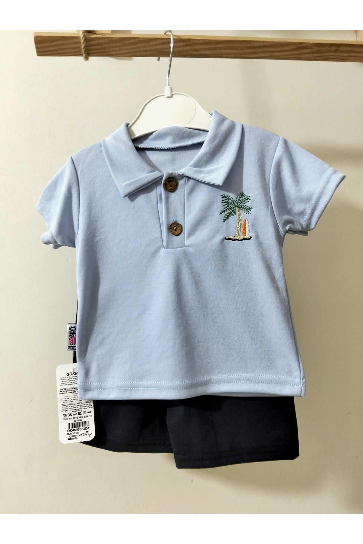 krm kerem bebe Palmiye Desenli Polo Yaka Bebek Takım