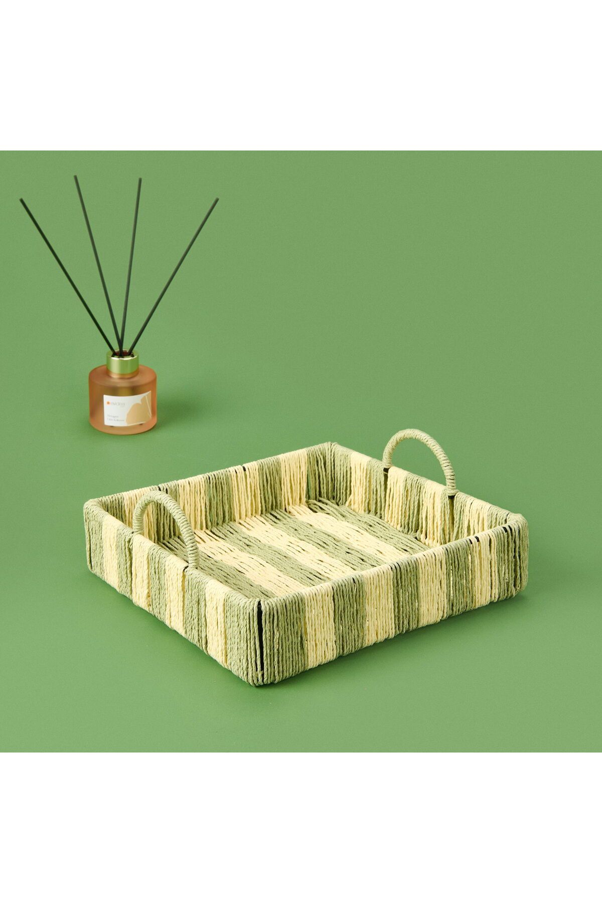 ASPARTAM Acerra Dekoratif Tepsi - Yeşil / Krem - 22x22x5 cm