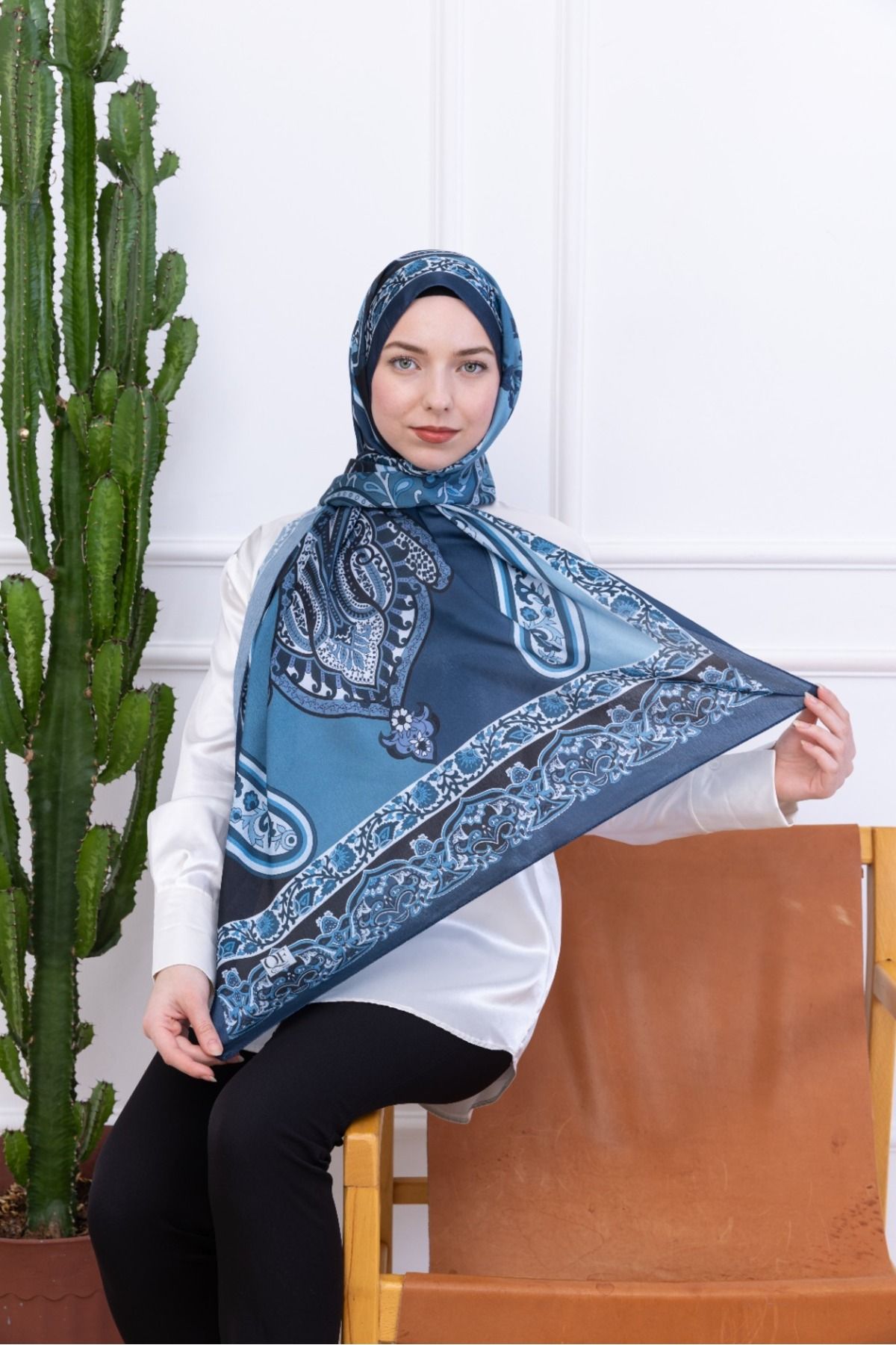 aldyoo Retro Etnik Desen İdol Janjan Şal Indigo