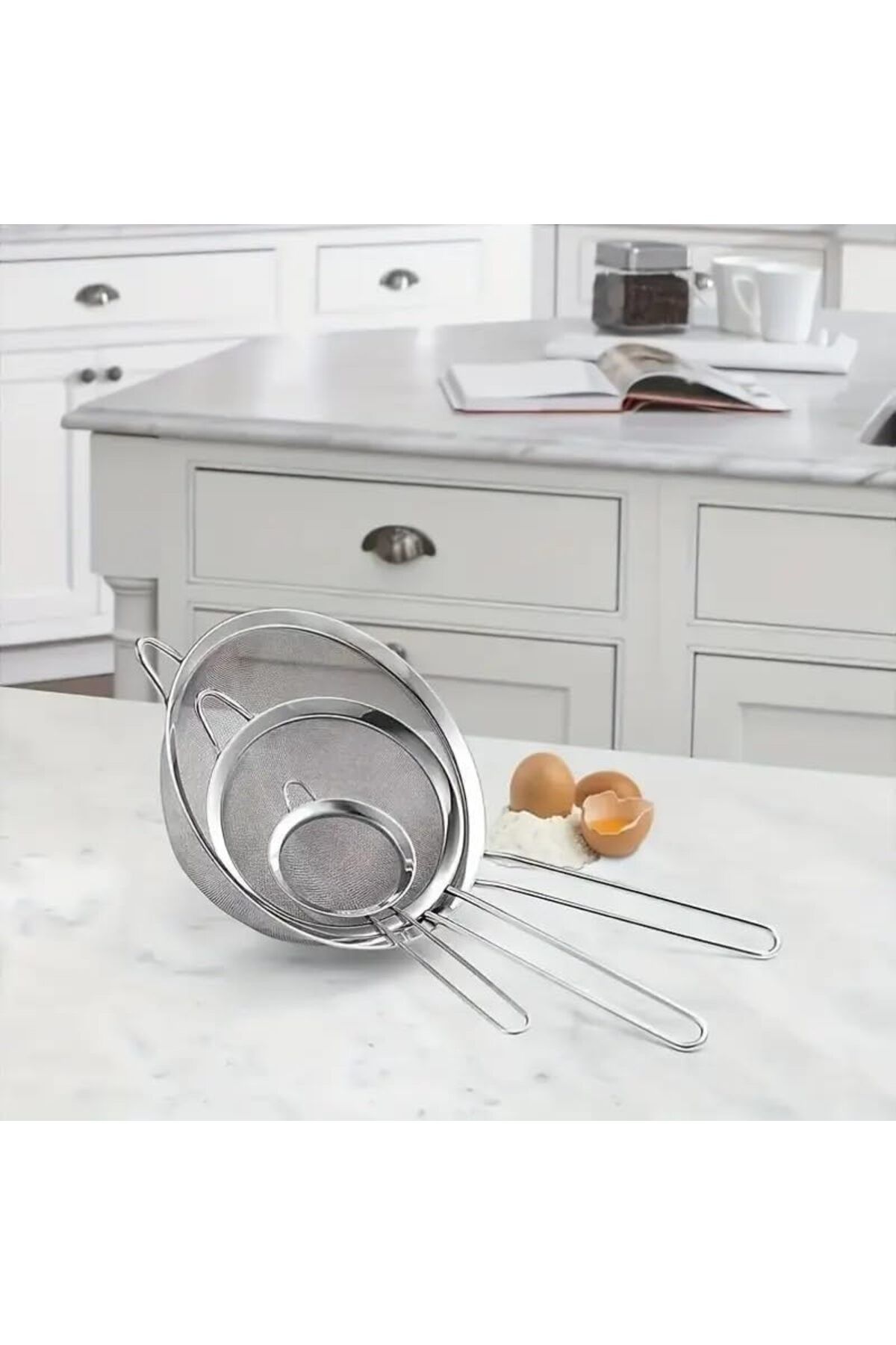 STOREMAX ELZ Paslanmaz Çelik Pratik 3'lü Çay Süzgeci Sebze Makarna Un Süzgeç 10 12 14 Cm FRNTR 1127478