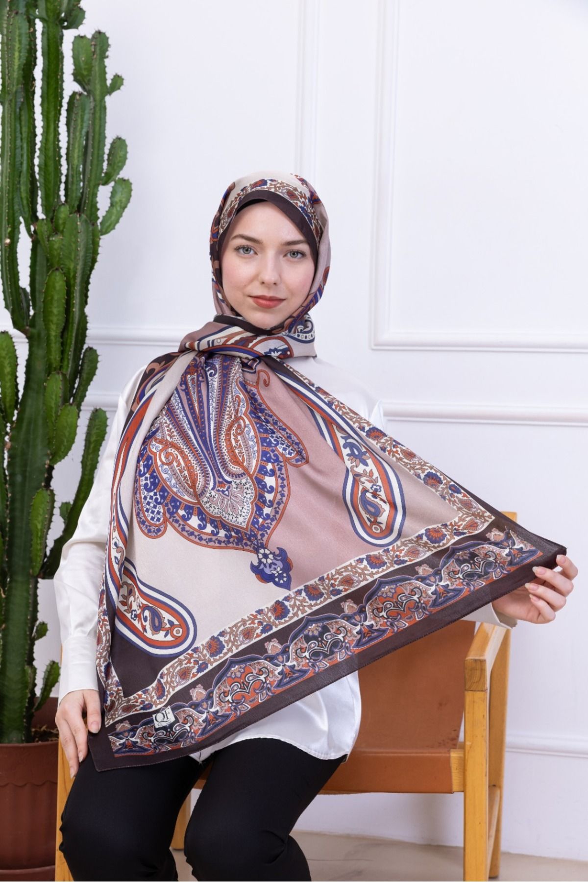 aldyoo Retro Etnik Desen İdol Janjan Şal Kahve Taş