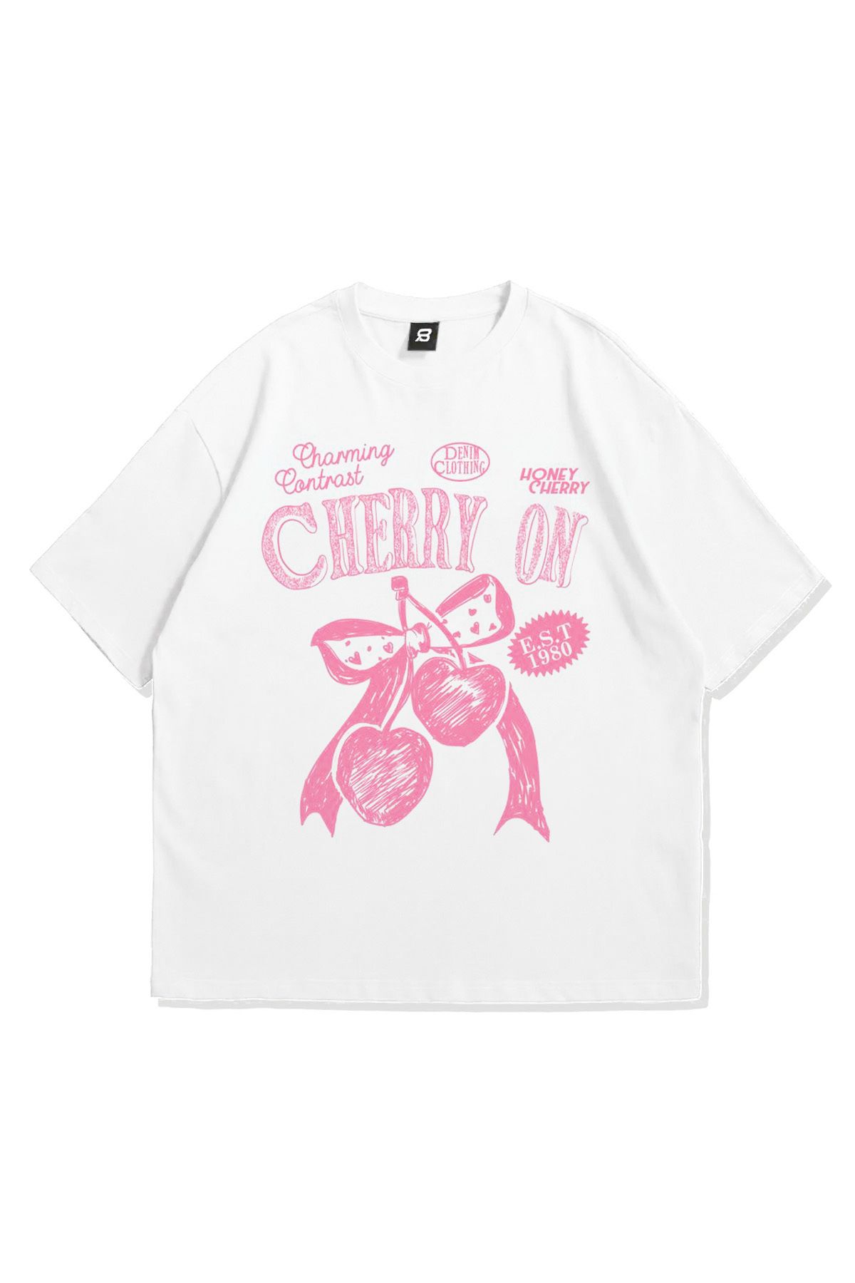 3 ROPE Cherry On Baskılı Kadın Oversize T-Shirt Tişört