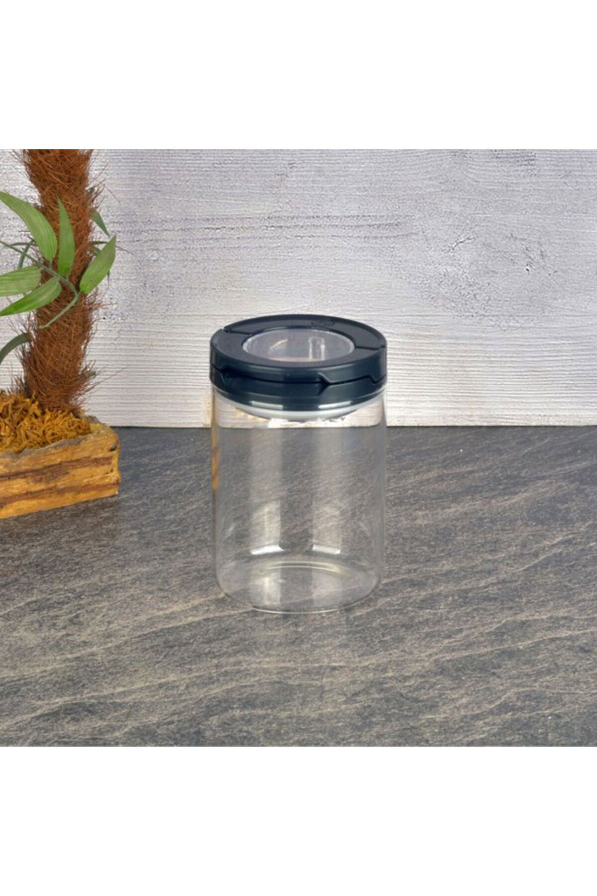 ASPARTAM Vakumlu Cam Kavanoz - Şeffaf / Siyah - 400 ml