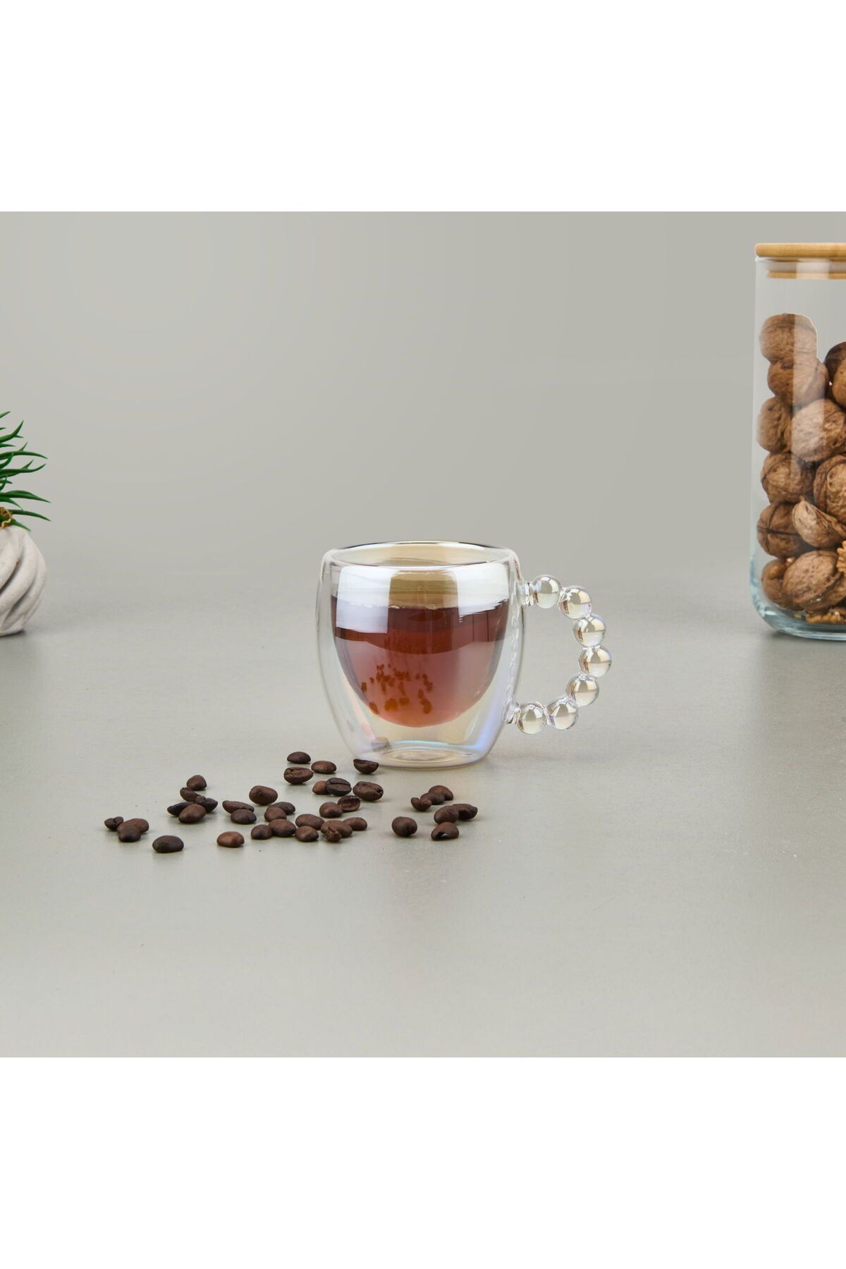 MATMEL Çift Cidarlı Boncuk Kulplu Bardak - Şeffaf - 250 ml