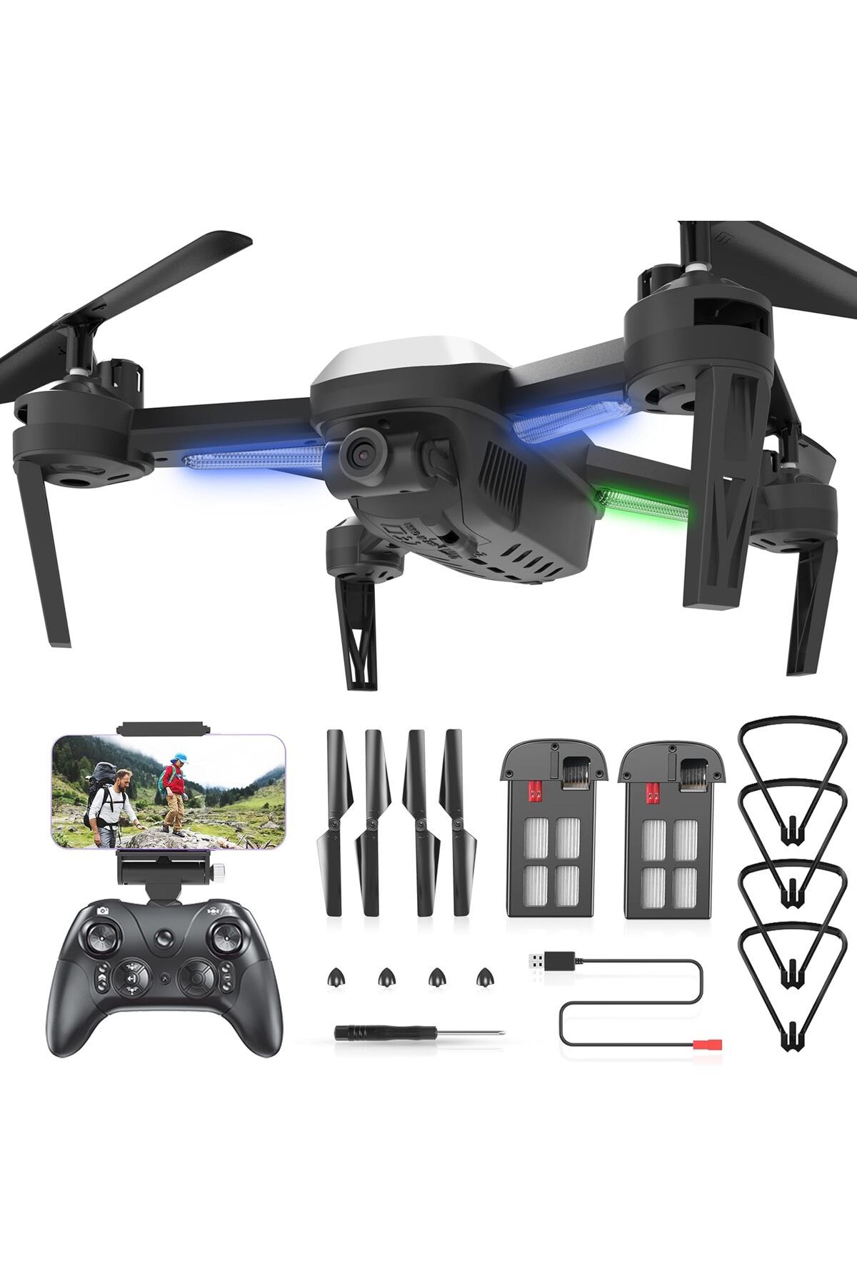 GÜMRÜK BEY Ferietelf Detective Kameralı RC Quadcopter Serisi 3 Kademeli Çok Fonksiyonlu Drone 1080P 2 Pil