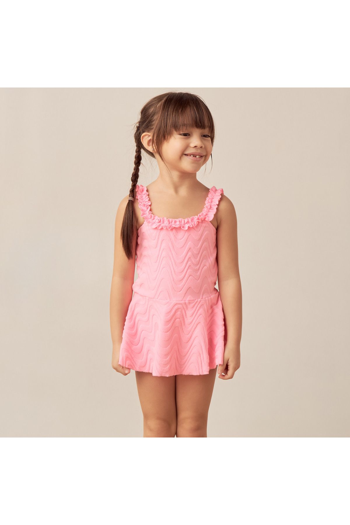 Juniors-Textured Swimsuit With Ruffles And Zip Closure 2