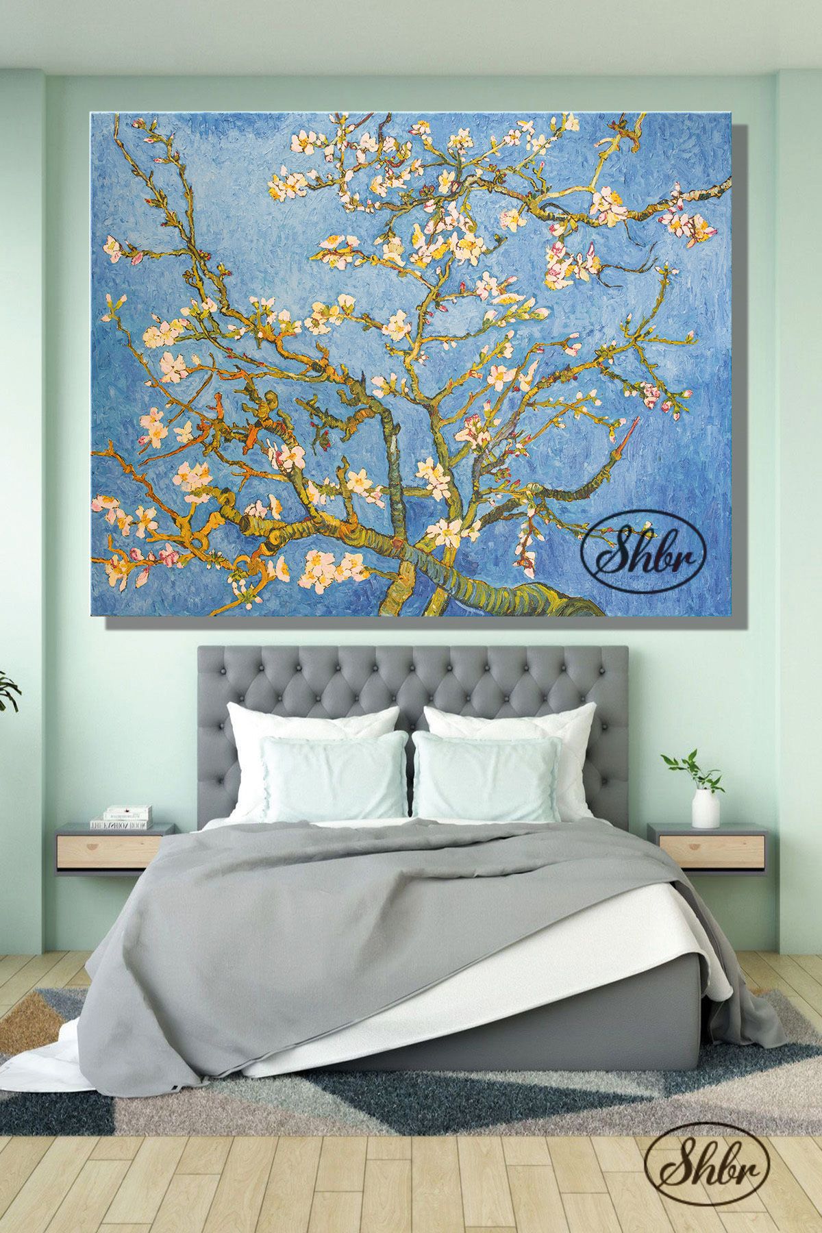 Şehber Tekli, Yatay, Kanvas, Dekoratif, Duvar, Tablosu , Vincent Van Gogh, Çiçek Açan Badem Ağacı,