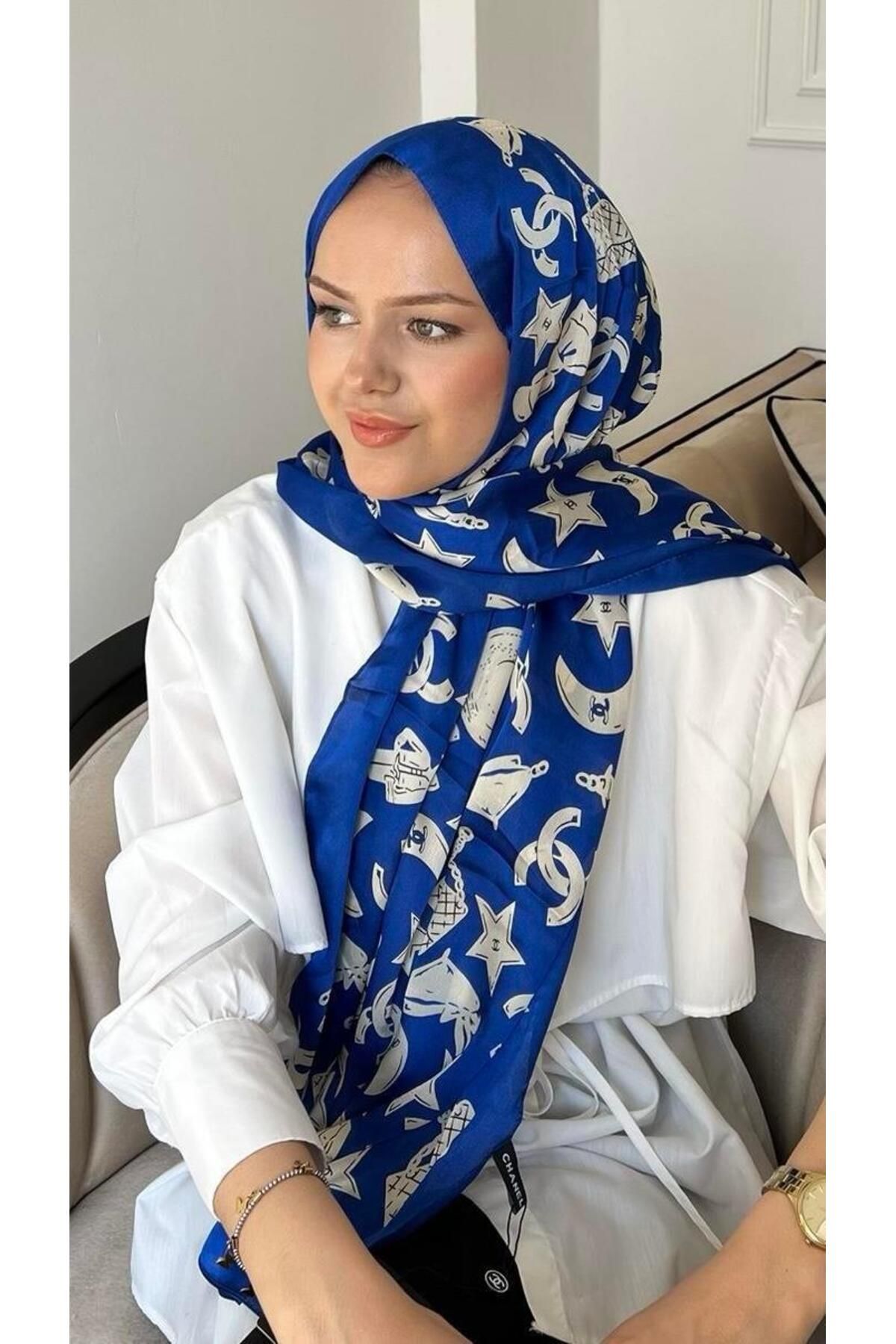 modayışığı C Marka Ay Model Vual İpek Şal Saks