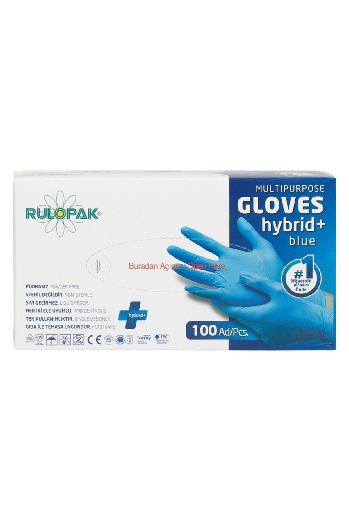 Rulopak PE Eldiven Tek Kullanımlık Pudrasız 100 Adet Mavi - Large / No.9 (800129)