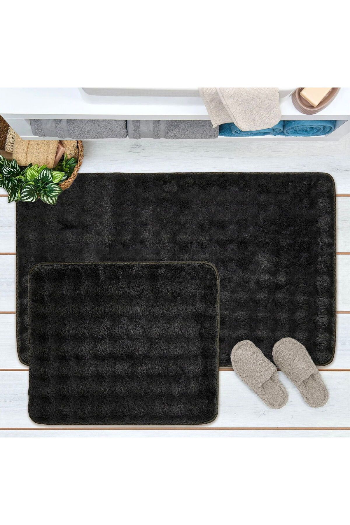 MATMEL Artos 2'li Banyo Paspası - Antrasit - 60x100 cm + 50x60 cm
