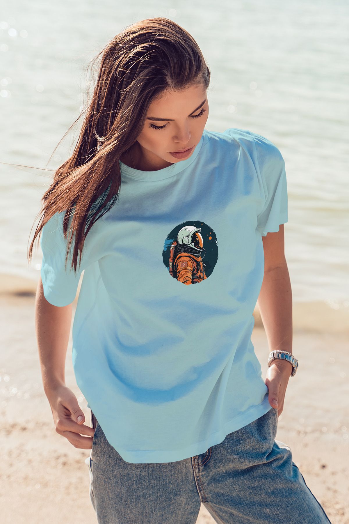 Decrift Astronot %100 Pamuk Kadın T-Shirt