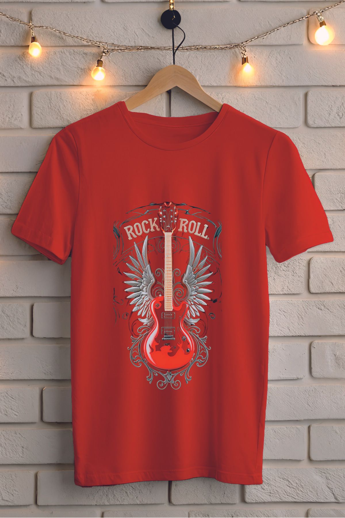 ModaSphere Gitar Baskılı Bisiklet Yaka Unisex Tişört