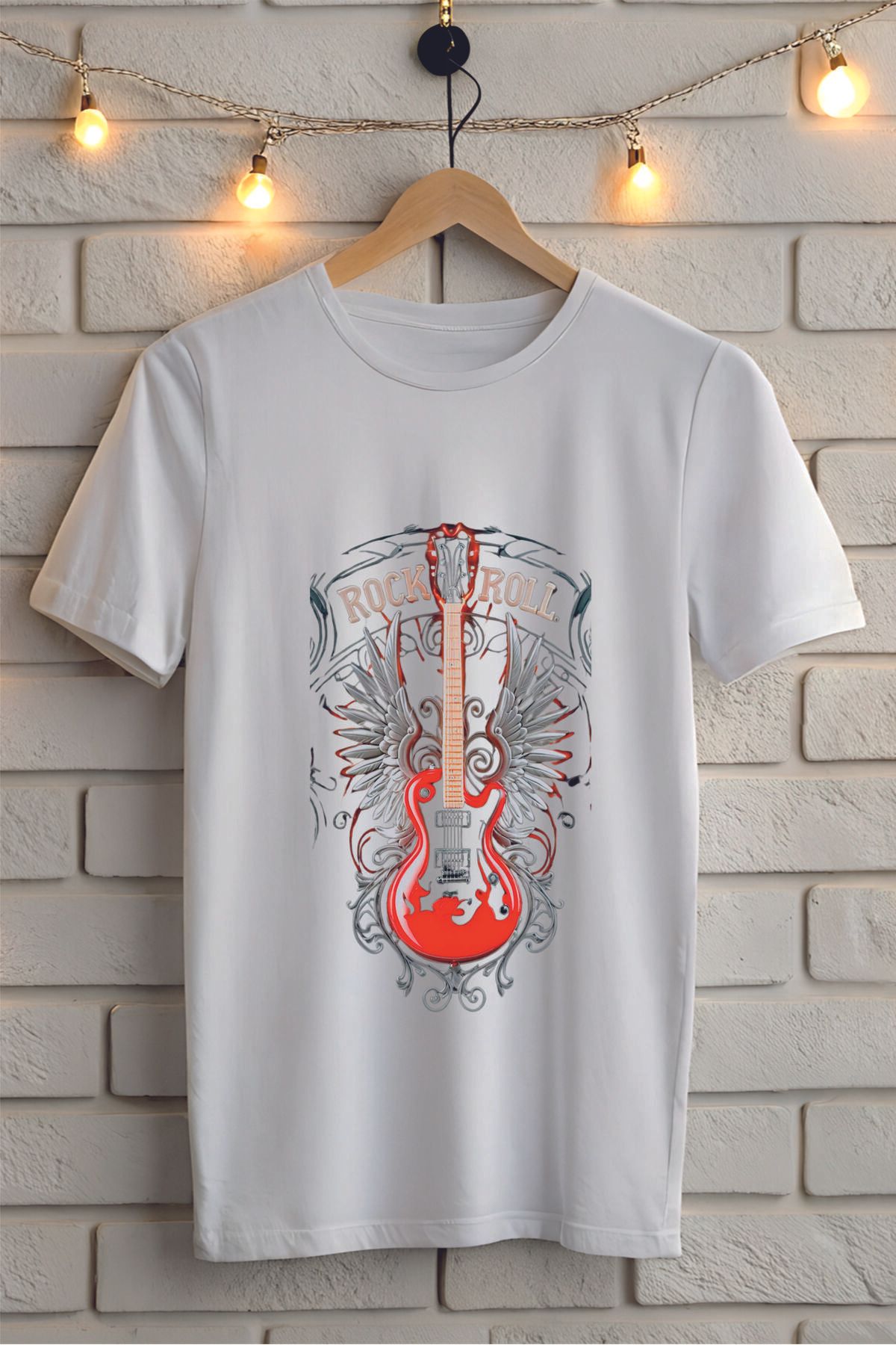 ModaSphere Gitar Baskılı Bisiklet Yaka Unisex Tişört