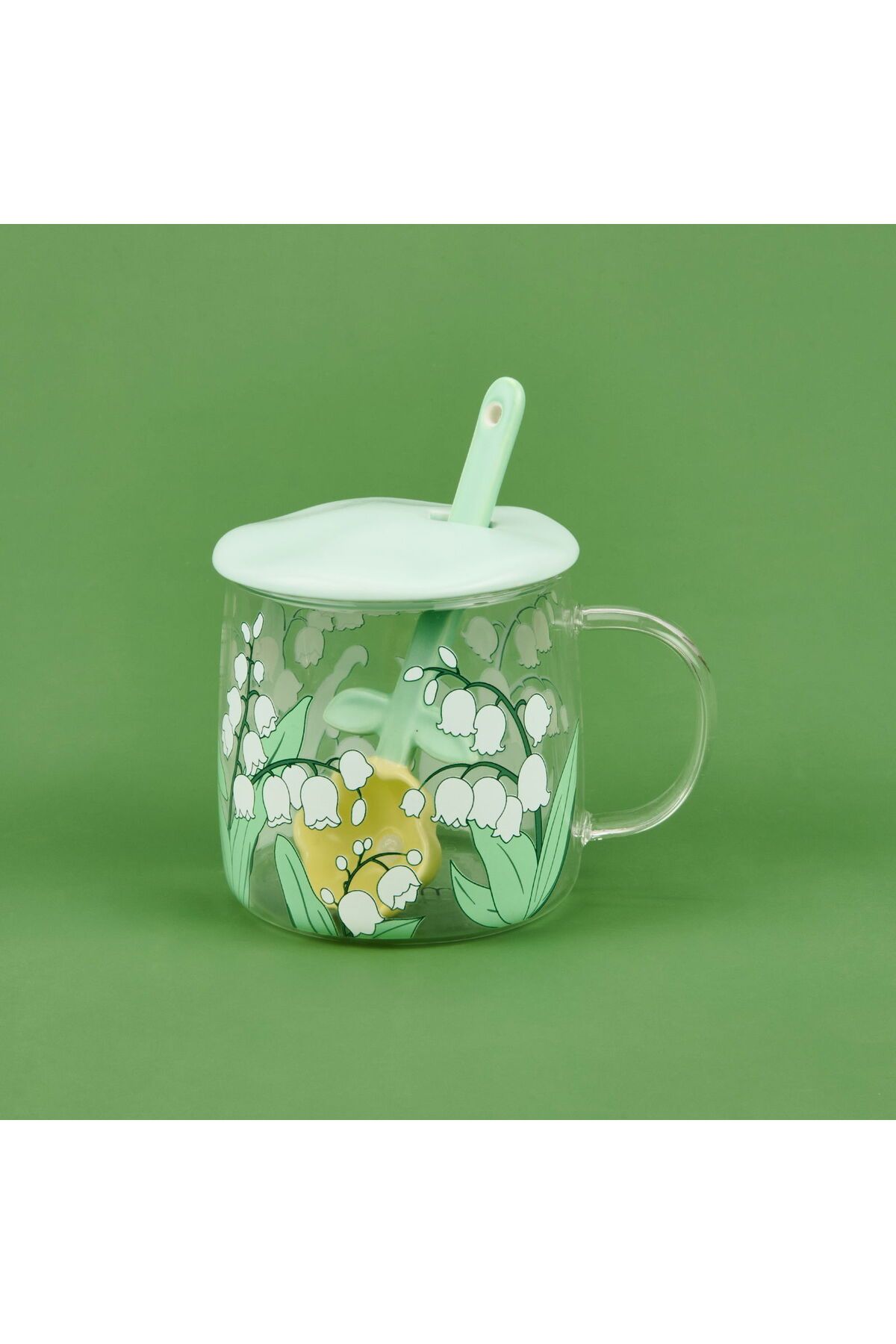 ASPARTAM Kapaklı Kaşıklı Cam Kupa - - 400 ml