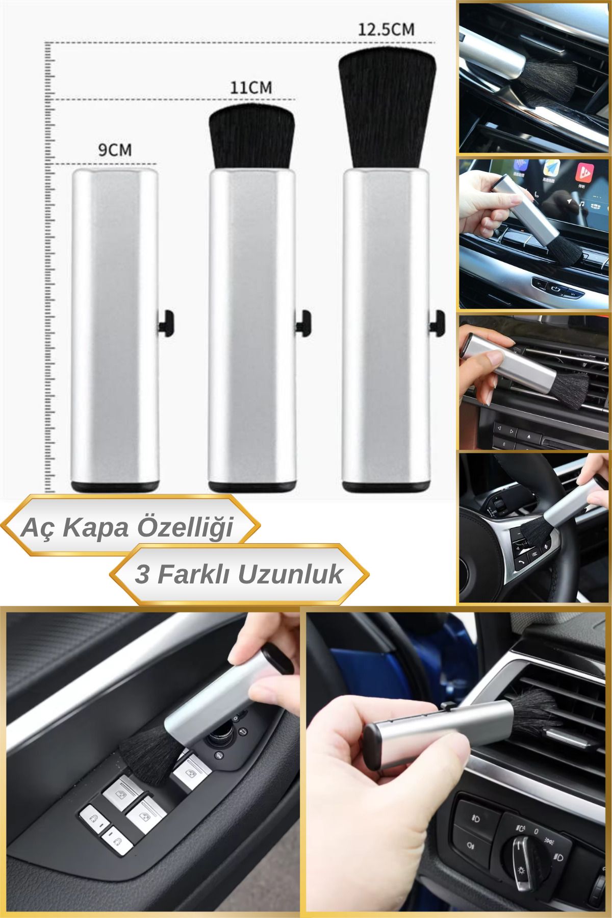 Hane Dostu 9,5 Cm Aç Kapa Pratik Kullanım Çok Amaçlı Araç Detay Temizlik Fırçası | PC Temizlik Fırçası