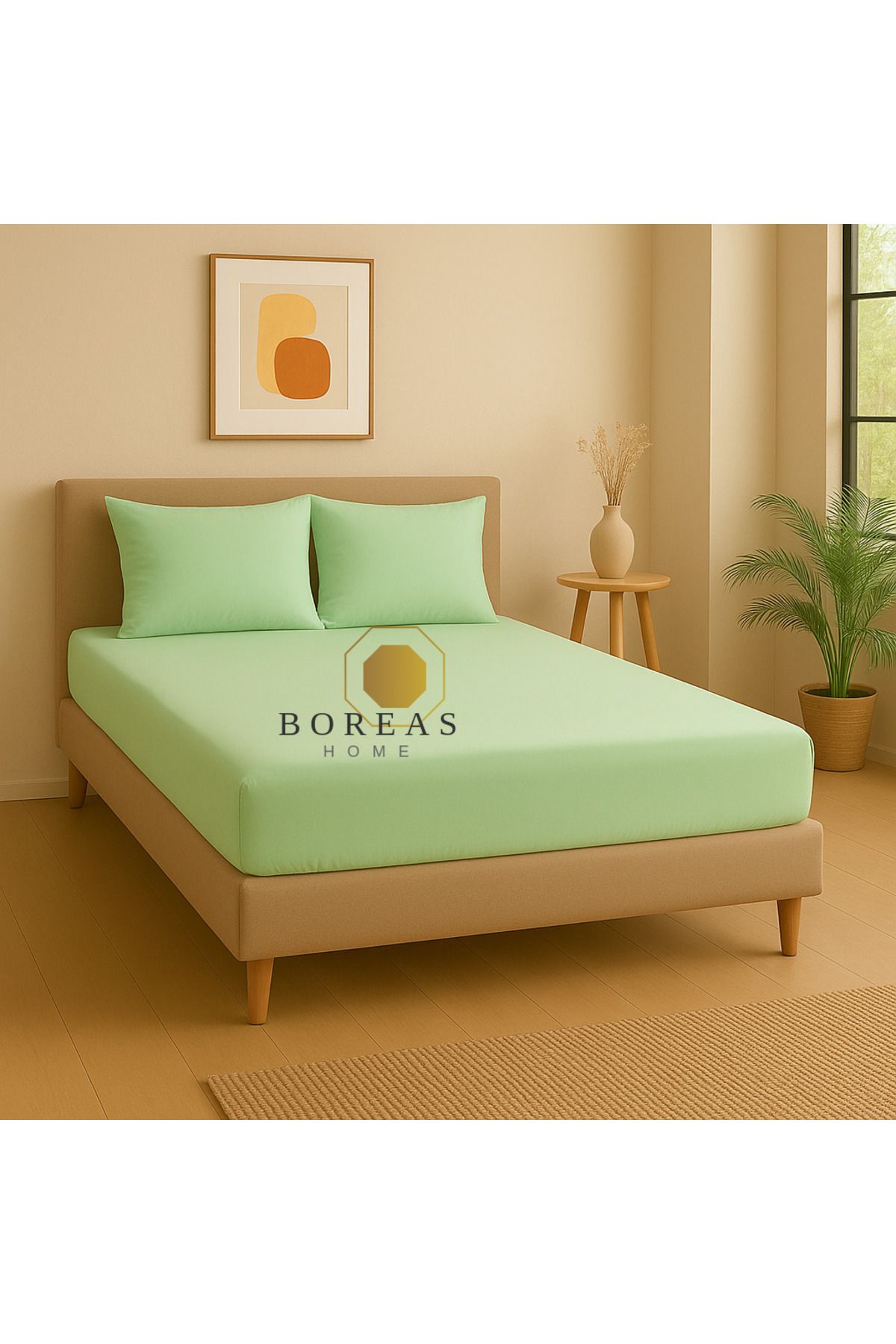 Boreas Home Natural Ranforce Çift Kişilik Lastikli Çarşaf Ve Yastık Kılıfı Seti