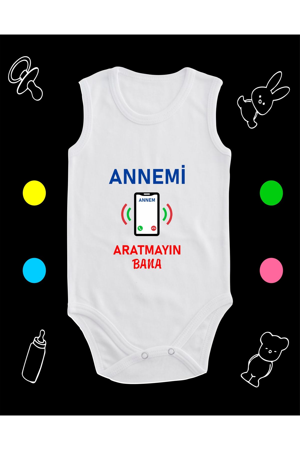 enmalife Pamuklu Annemi Aratmayın Bana Cep Telefon Baskılı Penye Bebek Body Çıtçıtlı Badi Zıbın AABCT117