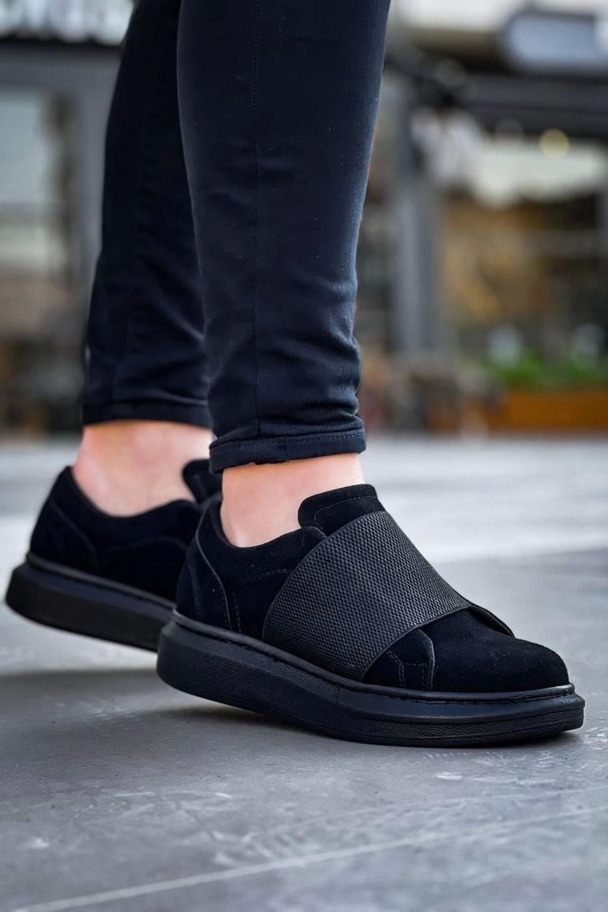 OurStyles Siyah Süet Siyah Taban Lastikli Günlük Erkek Ayakkabı