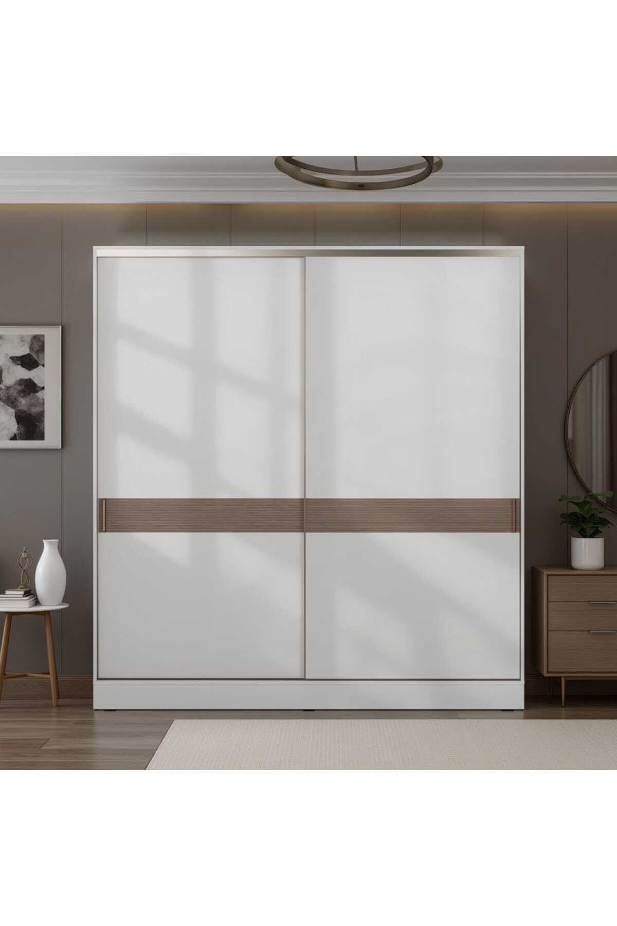 Adore Mobilya Milano Sürgülü Gardırop - Vizon/Zebra 207x223x60 cm