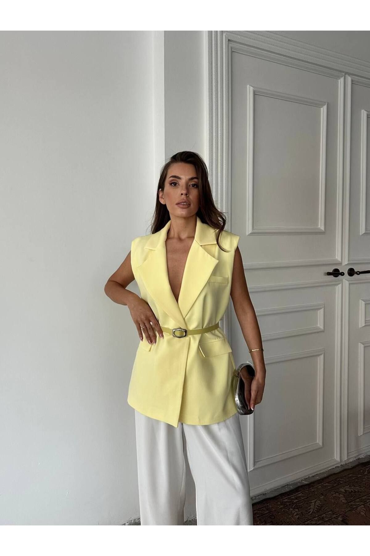 S&A Collectionn Kadın Oversize Salaş Kemerli Blazer Yelek