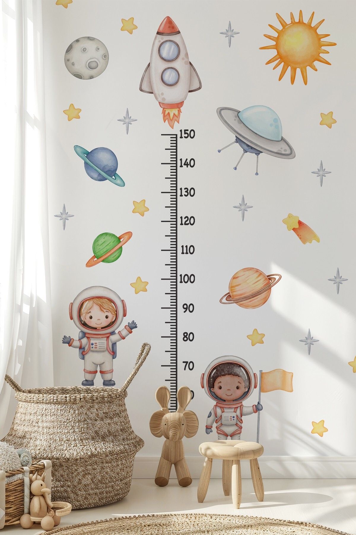 MSticker Astronotlar, Uzay ve Gezegenler Temalı Temalı Boy Ölçer Boy Cetveli Sticker Seti Çocuk
