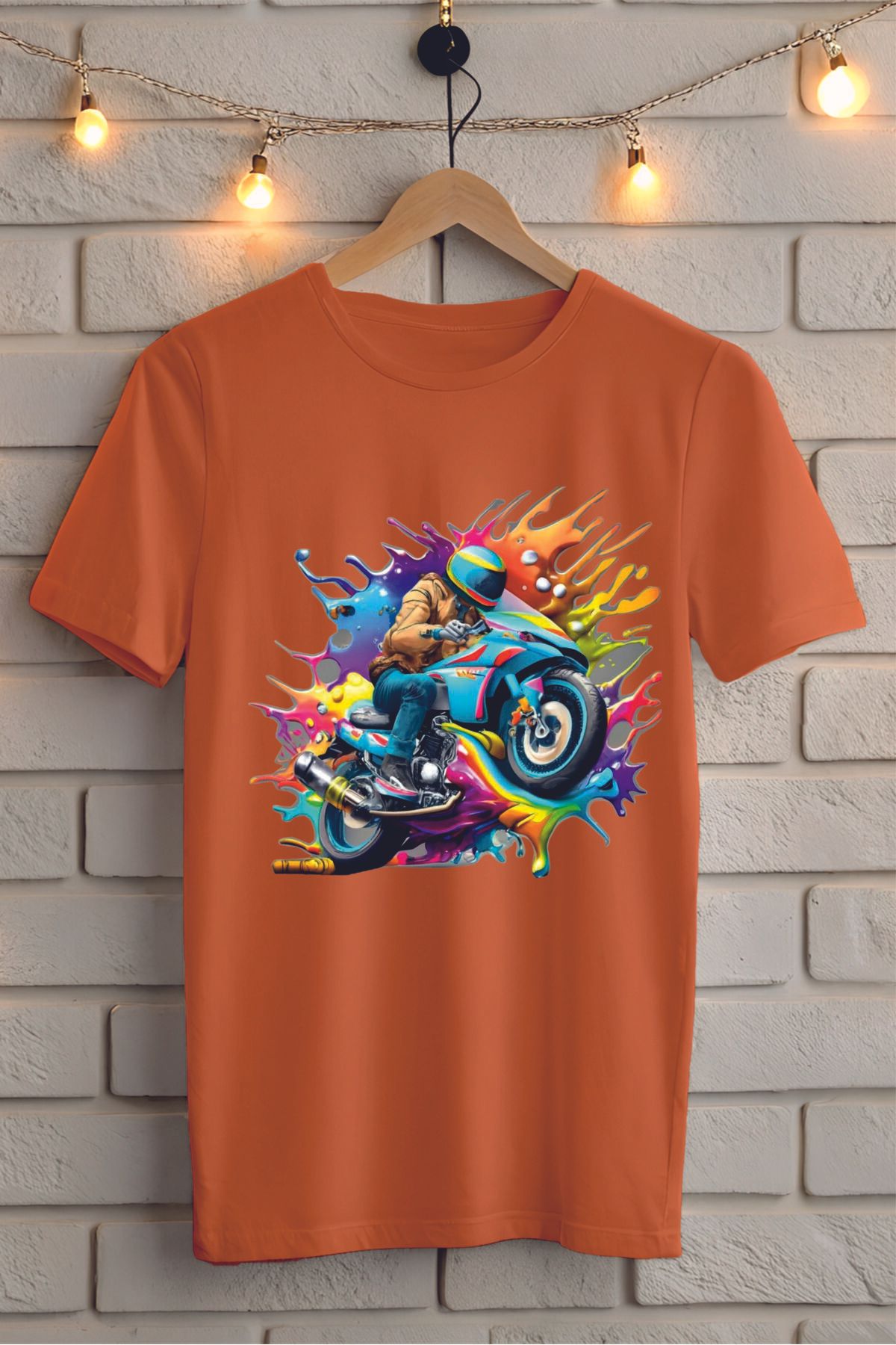 ModaSphere Renkli Motor Baskılı Unisex Oversize Tişört