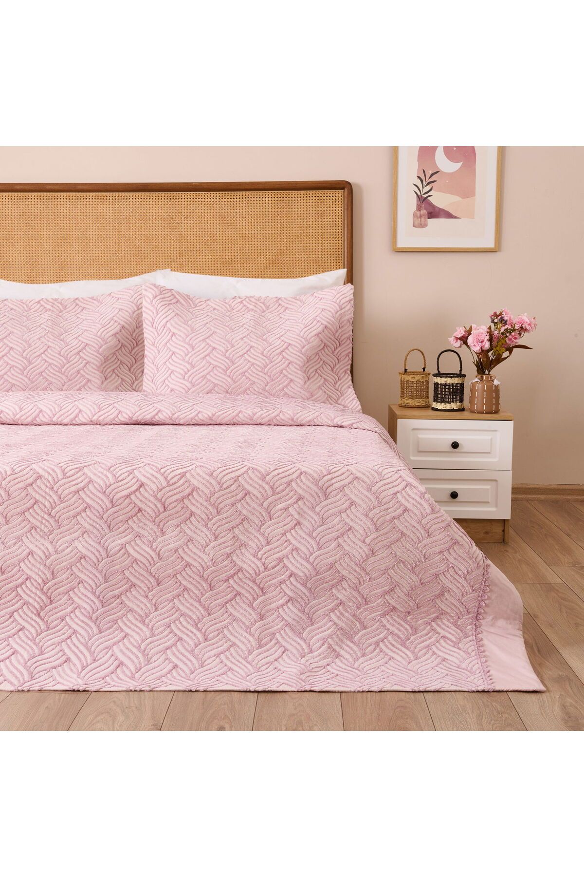 MATMEL Store Elenora Çift Kişilik 3 Parça Yatak Örtüsü Seti - Pembe