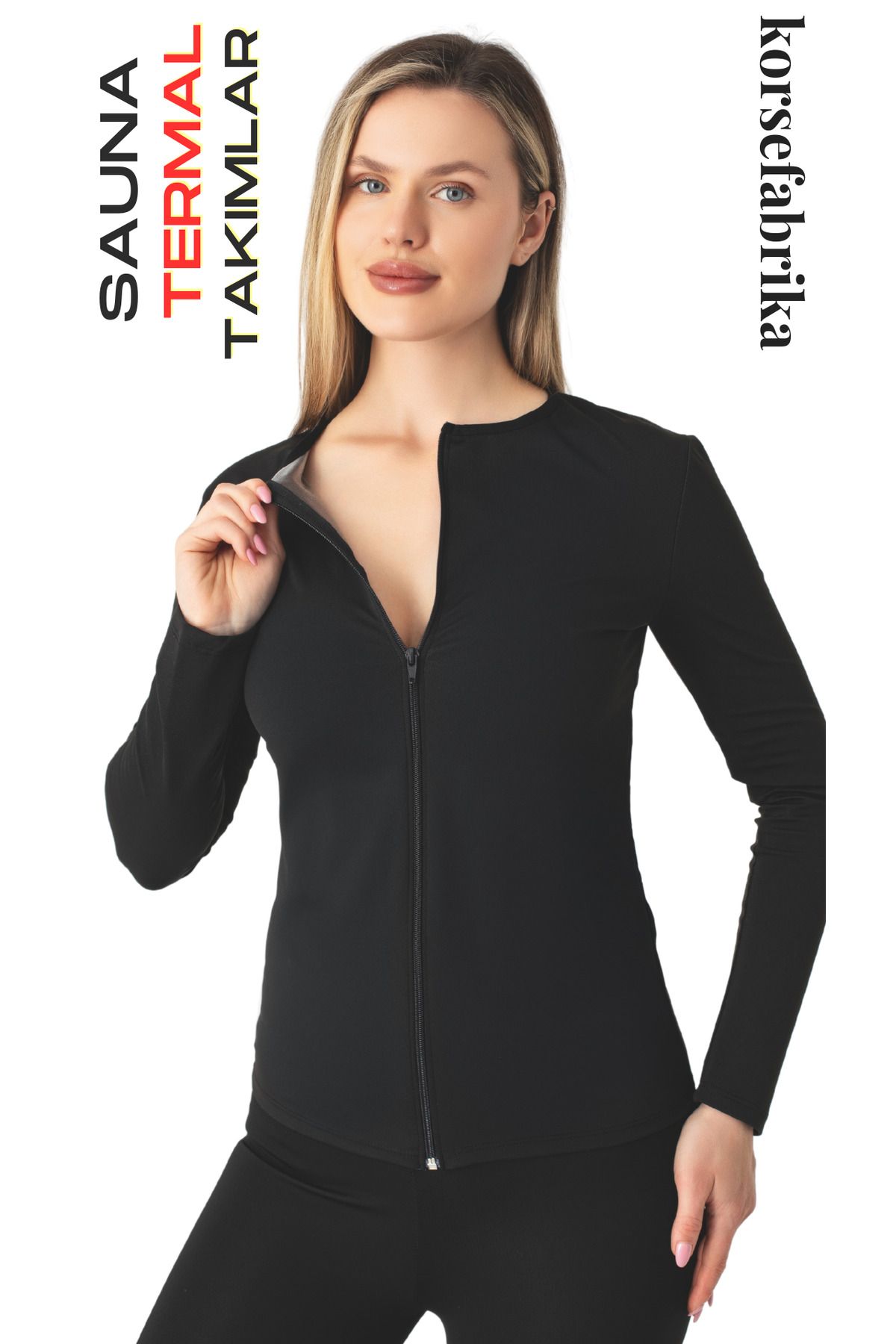 korsefabrika trend mood store UZUN KOLLU FERMUARLI SAUNA-TERMAL ÜST ve TAYT TAKIM