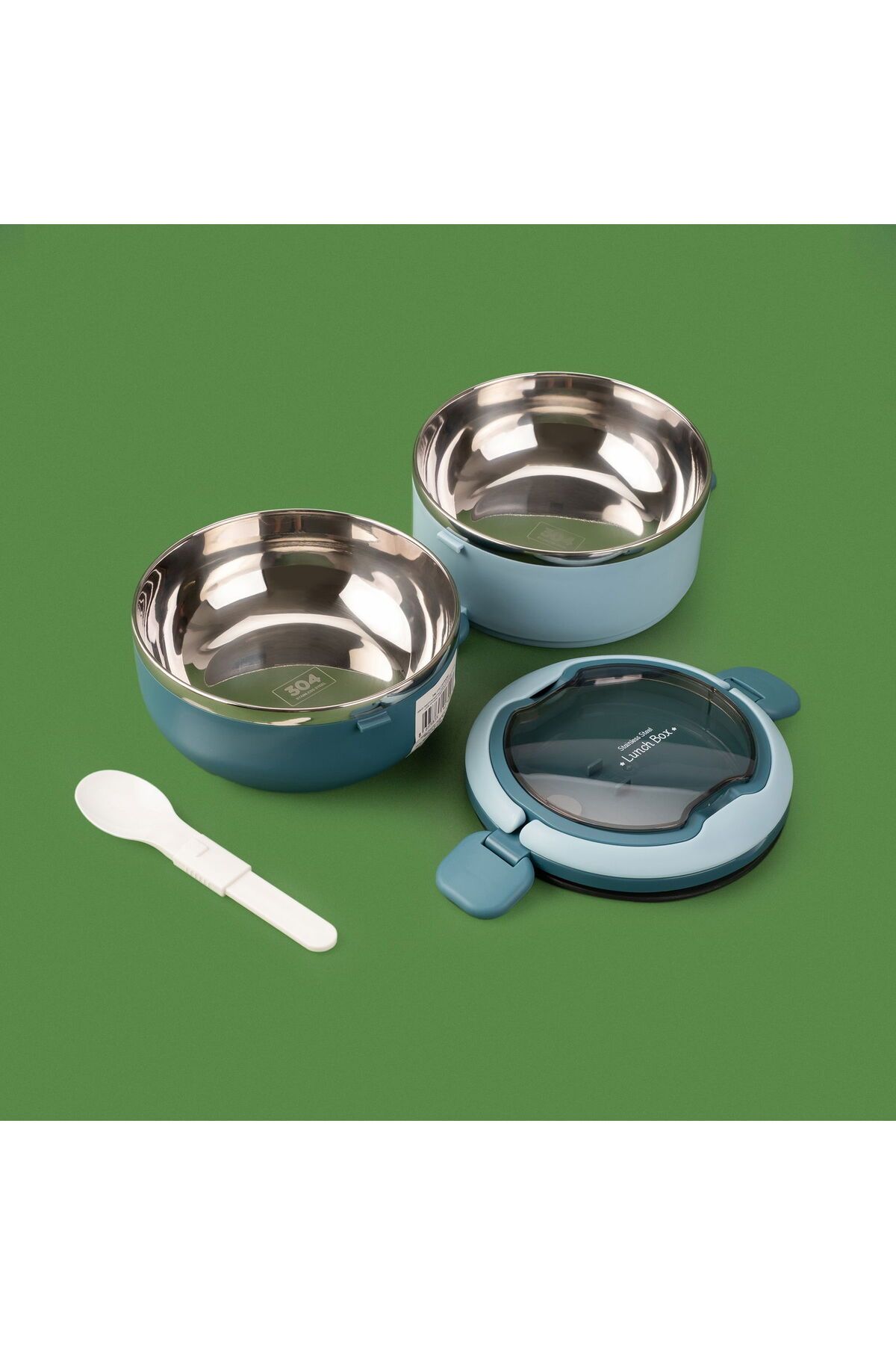 ASPARTAM Yuvarlak 2 Katlı Çatal ve Kaşıklı Yemek Taşıma Kabı - Mavi - 850 ml