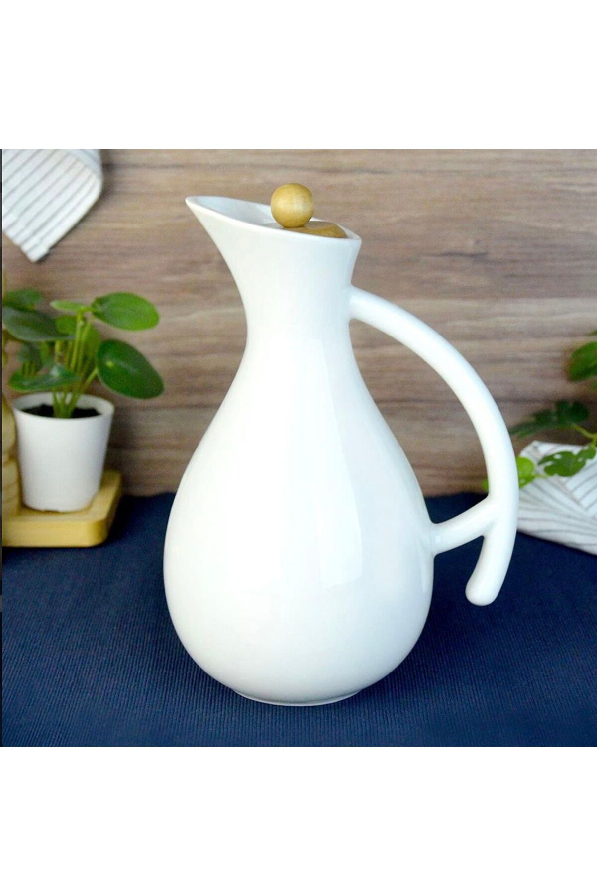 MATMEL Fiona Bambu Kapaklı Porselen Yağlık - Beyaz - 1 lt