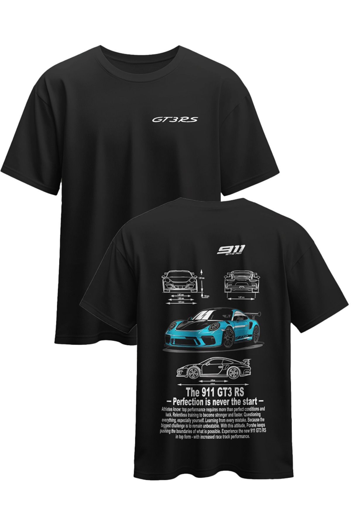 CEVİNDİ Unisex Tşört Porsche 911 GT3 RS Özel Tasarım Baskılı Pamuklu Compact Penye T-shirt (OVERSİZE)